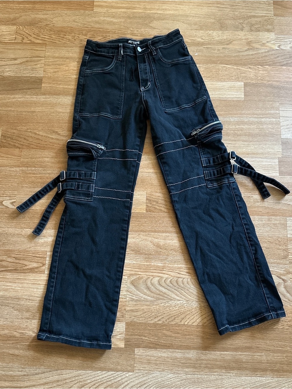Hot Topic Black Contrast Stitch Strap Cargo Pants Jeans